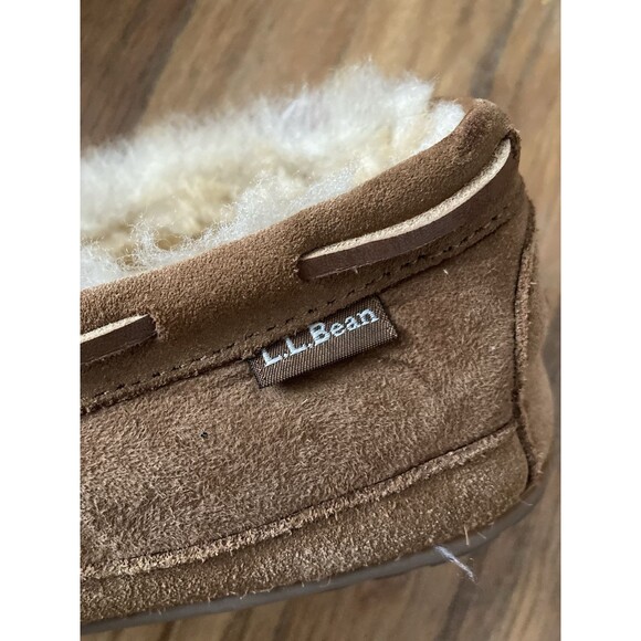 L.L.Bean Wicked Good Slippers Moccasins Men’s 9 WIDE Suede Tan Comfort Lounge - Picture 3 of 9